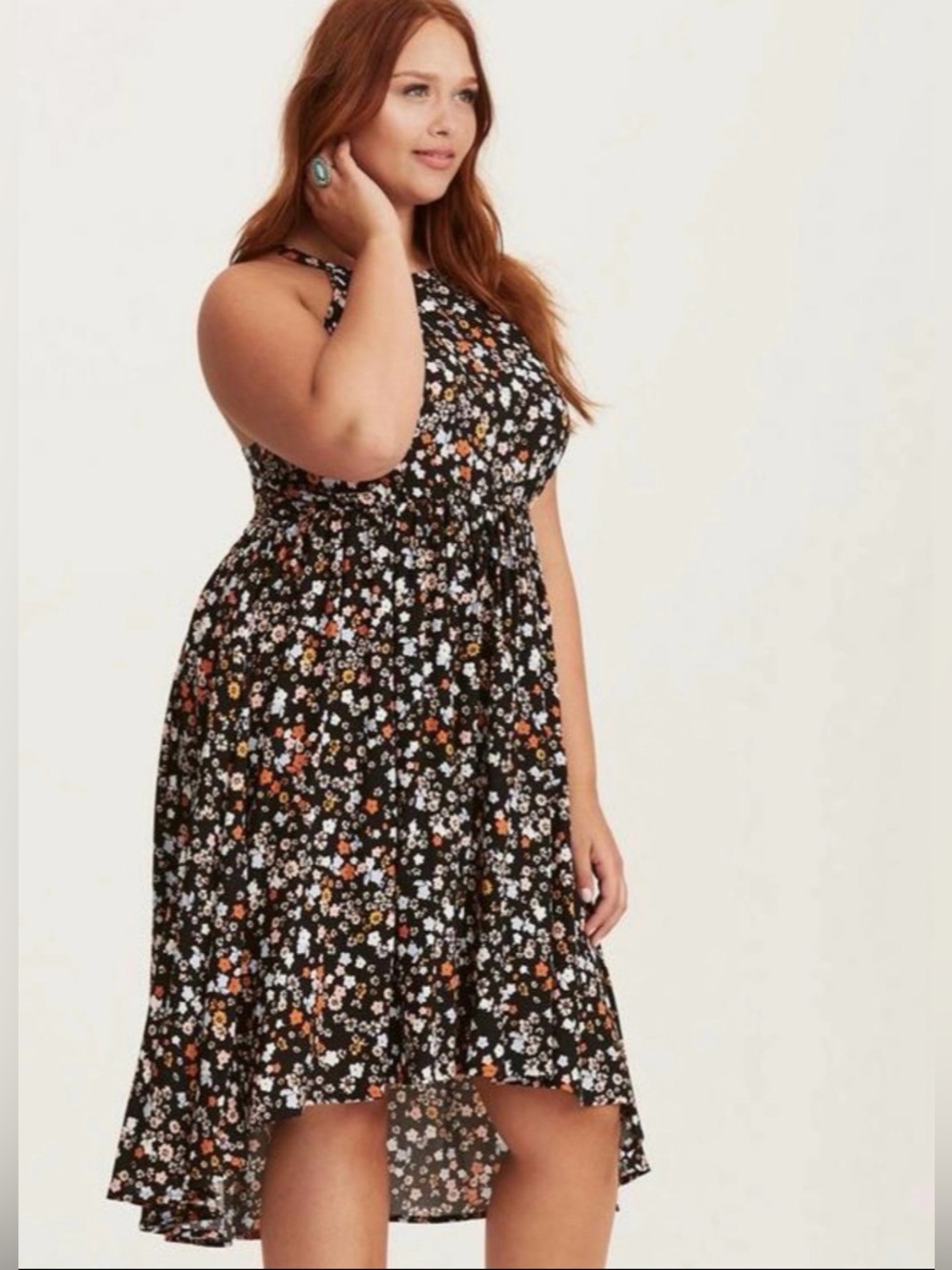 torrid Black Floral Maxi Dress with White and Orange Flowers